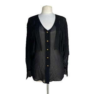 DINA BAR EL Women’s Size S Black Fringes Woven Details Crepe Georgette Blouse